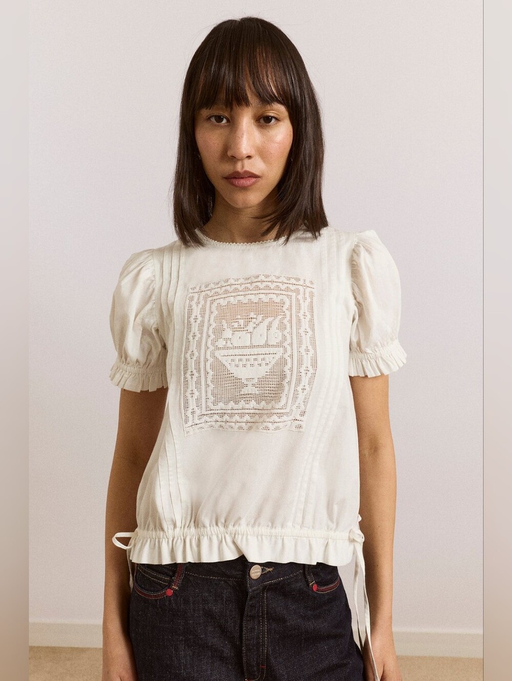 Damson Madder Mable Lace Insert Blouse - White Size US 10